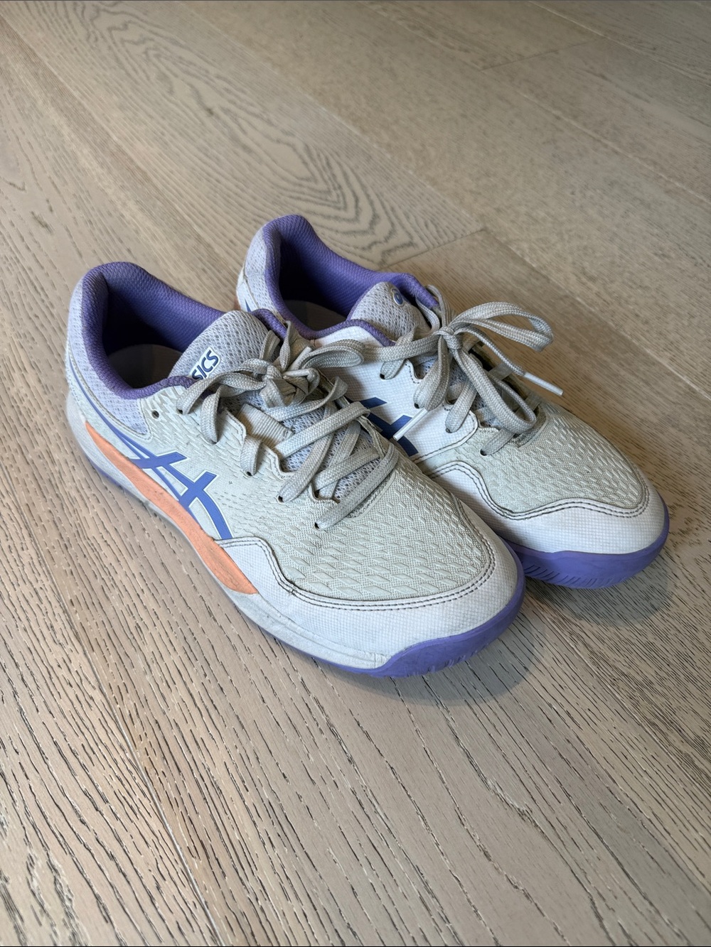 Asics Cream Sneakers with Purple and Orange Accents